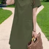 Lapel Neck Midi Dress for Leisure