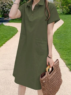 Lapel Neck Midi Dress for Leisure