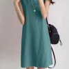 Chic O-neck Sleeveless Cotton Dress