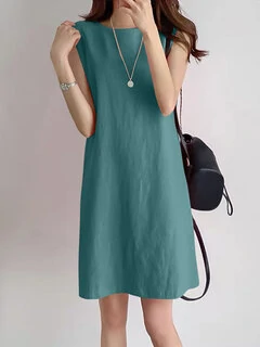 Chic O-neck Sleeveless Cotton Dress