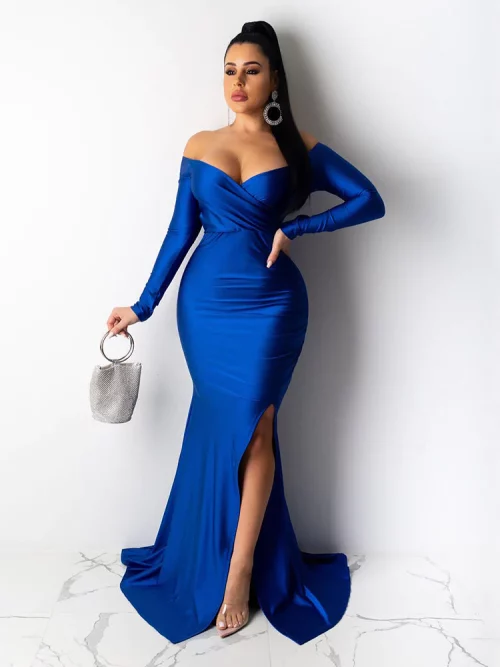 Elegant Long Sleeve Off-Shoulder Maxi Dress - Party