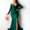 Elegant Long Sleeve Off-Shoulder Maxi Dress - Party