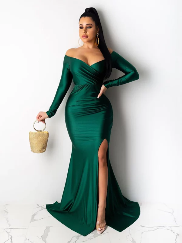 Elegant Long Sleeve Off-Shoulder Maxi Dress - Party