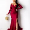 Elegant Long Sleeve Off-Shoulder Maxi Dress - Party