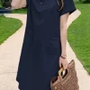 Lapel Neck Midi Dress for Leisure