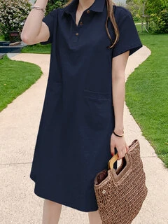 Lapel Neck Midi Dress for Leisure