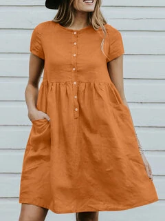 Short Sleeve Casual Cotton Midi Summer Dress