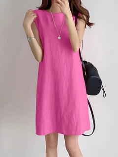 Chic O-neck Sleeveless Cotton Dress