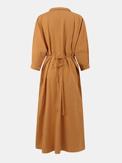 Spring Chic: Women's Orange Button Knotted Dress