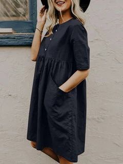 Short Sleeve Casual Cotton Midi Summer Dress