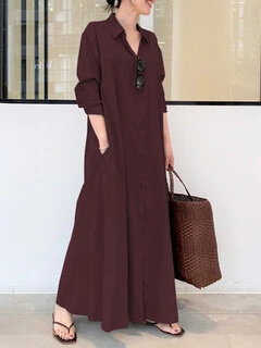 Long Sleeve Casual Dress: Spring Cotton Charm