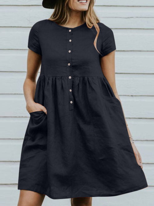 Short Sleeve Casual Cotton Midi Summer Dress