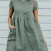 Short Sleeve Casual Cotton Midi Summer Dress