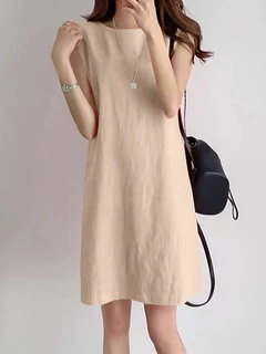 Chic O-neck Sleeveless Cotton Dress