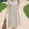 Lapel Neck Midi Dress for Leisure