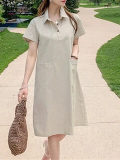 Lapel Neck Midi Dress for Leisure