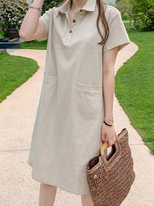 Lapel Neck Midi Dress for Leisure