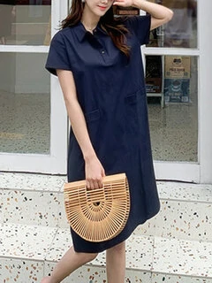 Lapel Neck Midi Dress for Leisure