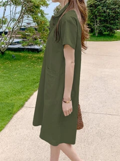 Lapel Neck Midi Dress for Leisure