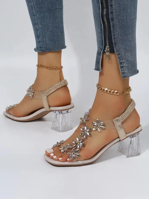 Open Toe Heels with Radiant Rhinestone Patchwork