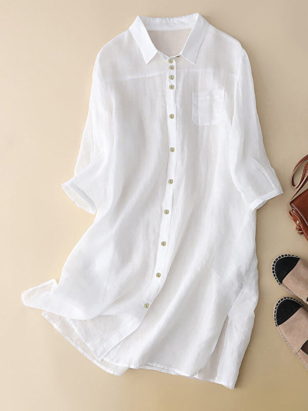 Women's Cotton Shirt Dress with Lapel and Buttons