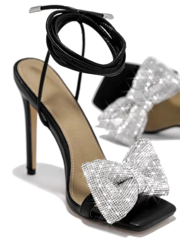 Sparkly Bow Tie Open Toe Heels for Trendy Statements