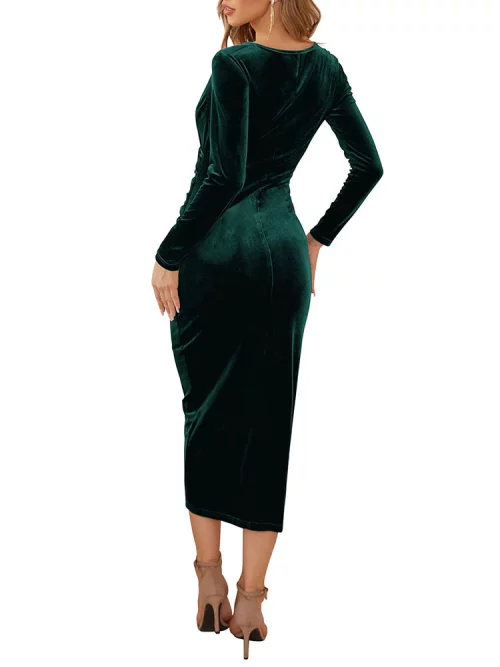 Velvet Vogue in V Neck Ruched Midi Glam Dresses