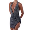 Sizzling Backless Rhinestone Halterneck Bodycon Mini Dress