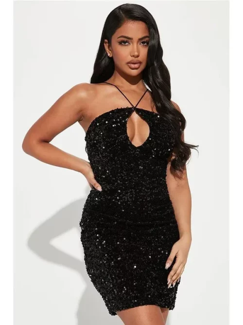 Sequin Backless Mini Dress: Dazzle with Cut-Out Detail