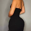 Alluring Backless Halter Mini Dress: Ruching & Drawstring