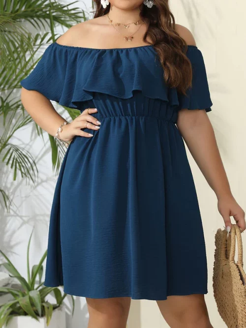 Ruffled Off-Shoulder Mini Dress for Curvy Elegance