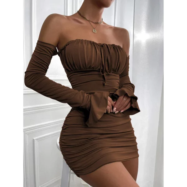 Long Sleeve Ruched Mini Dress featuring Off-Shoulder Style