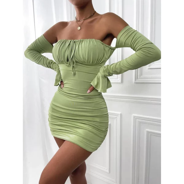 Long Sleeve Ruched Mini Dress featuring Off-Shoulder Style