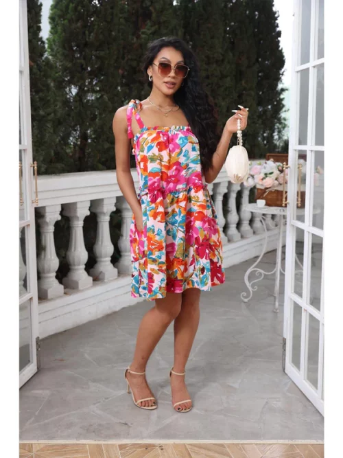 Floral Elegance: Tie Strap Mini Dress in a Stunning Print