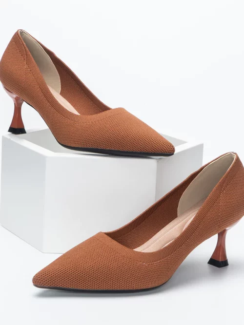 Pointed-Toe Low Heel Knit Pumps for Stylish Comfort