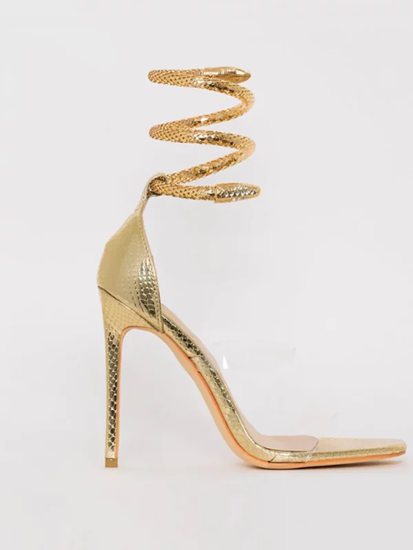 Serpent Charm High Heel Sandals with Metal Rings