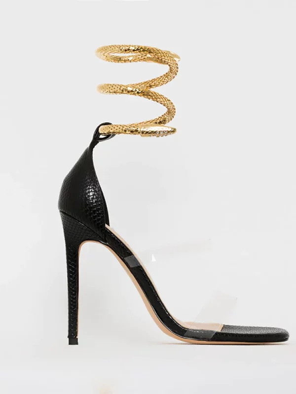 Serpent Charm High Heel Sandals with Metal Rings