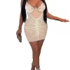 Spaghetti Strap Mini Dress: Rhinestone Mesh Bodycon Elegance