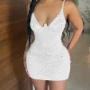 Spaghetti Strap Mini Dress: Rhinestone Mesh Bodycon Elegance