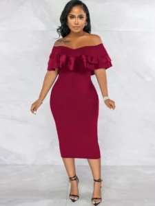 Ruffle Off the Shoulder Bodycon Dress​