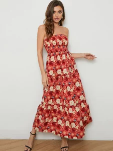 Sleeveless Print Floral Off-Shoulder Dress​