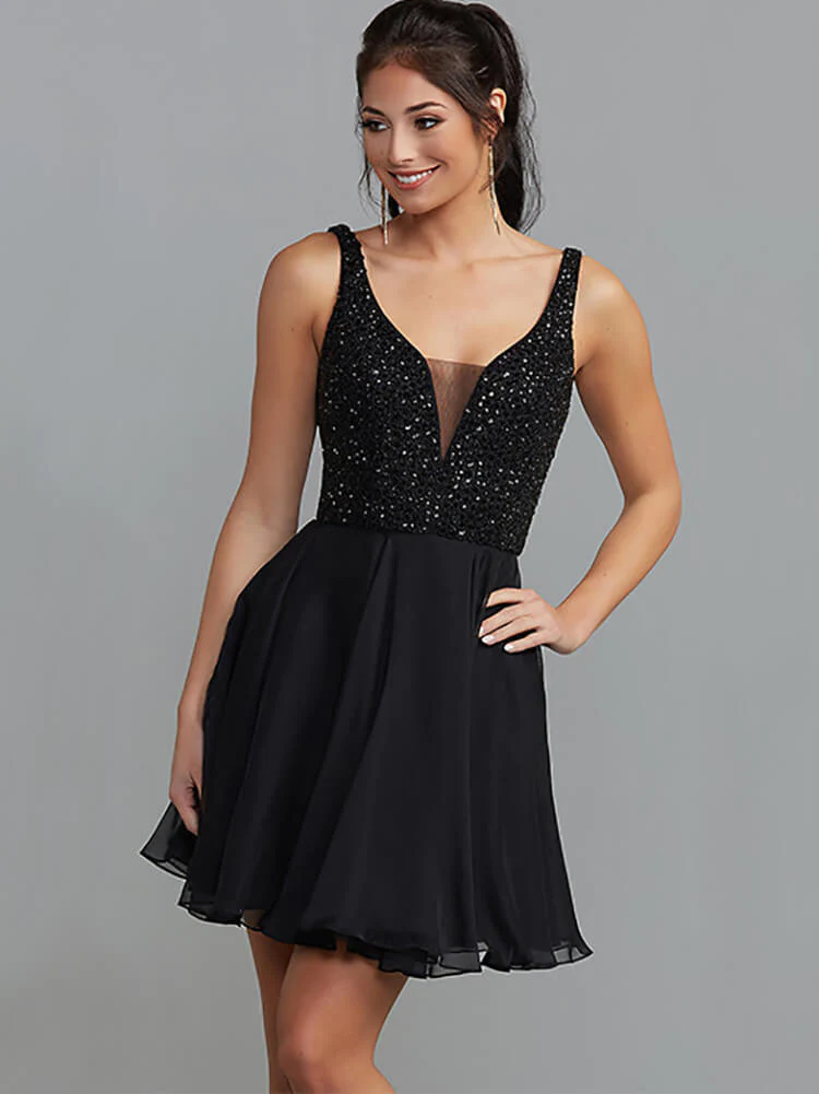 Sleeveless Mini Dress with Glittery Chiffon