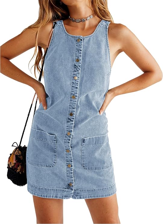 Cross Back Slim Fit Jean Mini Dress with Pockets