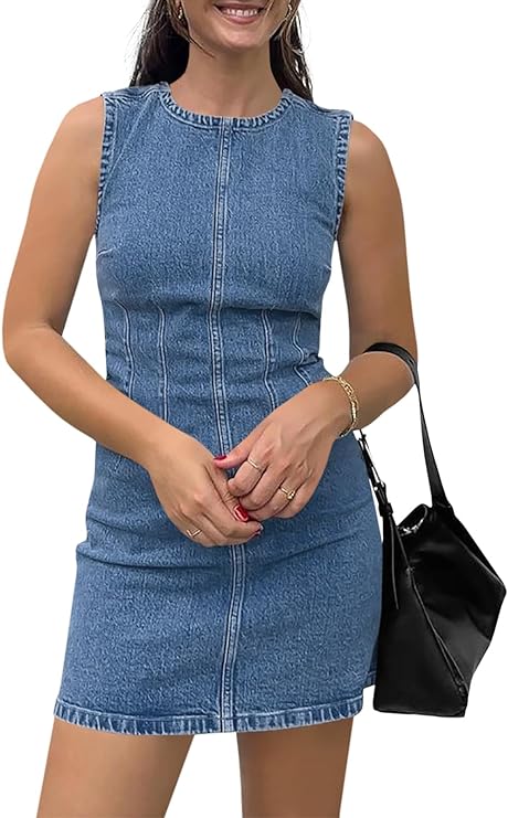 Sleeveless Crewneck Summer Jean Tank Dress​